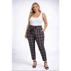 Plaid Tie-Waist Jumpsuit – Size XL – Sleeveless Ribbed Top & Straight-Leg Pants